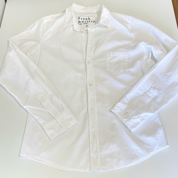 Frank & Eileen Barry Tailored Button Up Shirt Textured Tonal Stripe White Medium - Picture 11 of 16